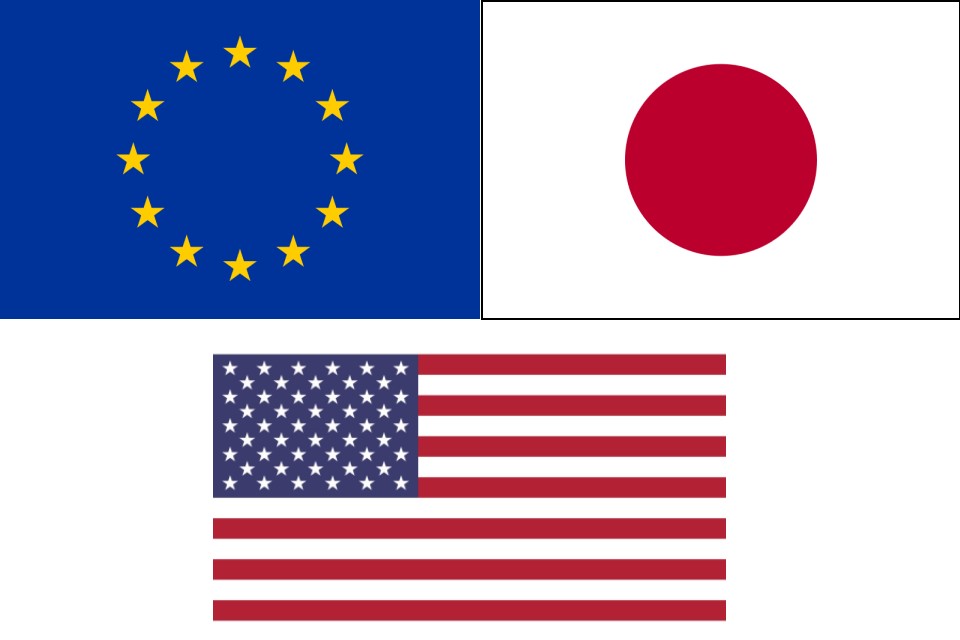 Flags of Europe, Japan and USA